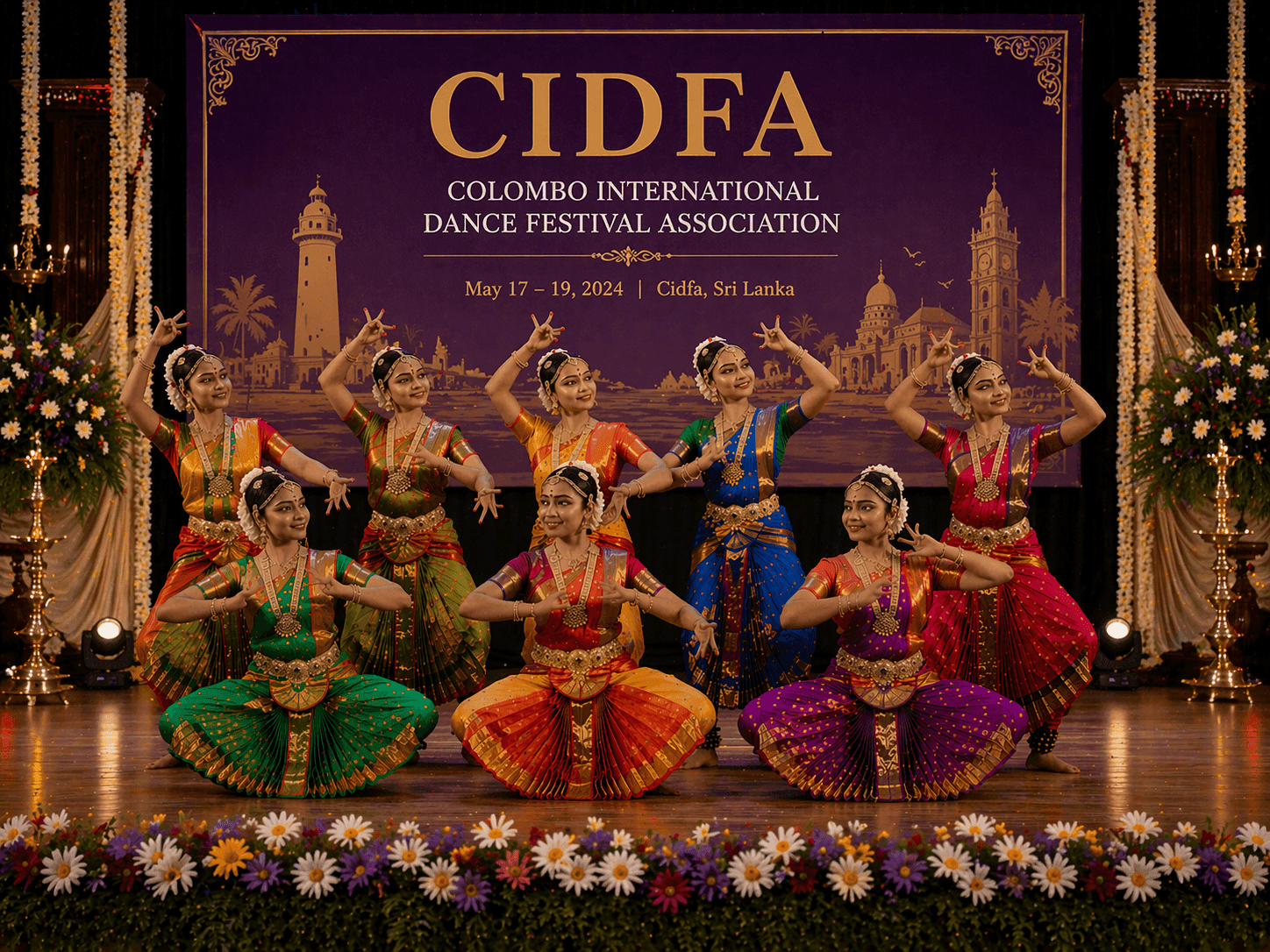 CIDFA dancers in traditional costume during rehearsal